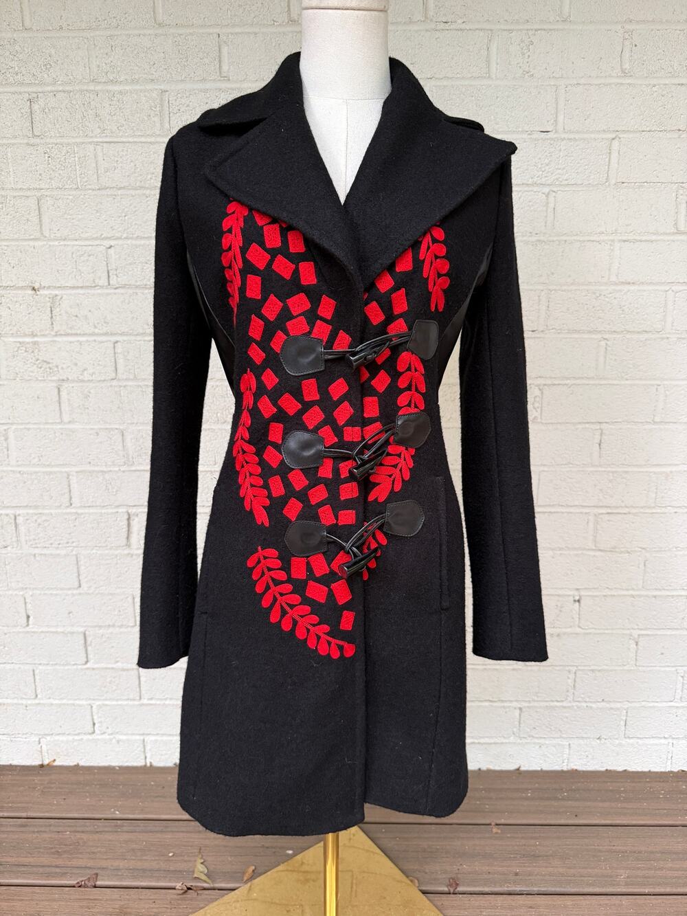 Plenty by Tracy Reese Wool Blend Lamb Leather Trim Black Jacket Coat Women Sz 2